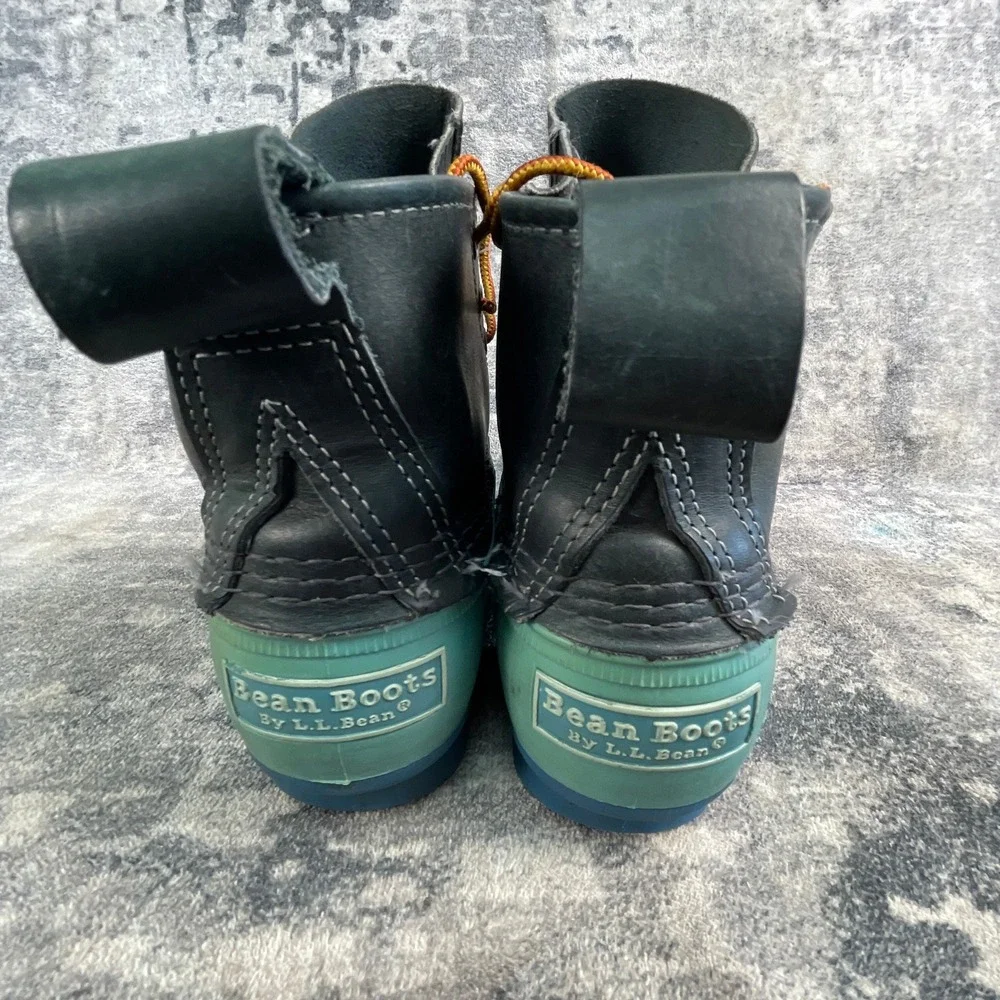 LL Bean Youth 3 M Duck Boots Teal Green Blue Leather Rubber Rain Boots USA Made